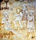 Middle East / Netherlands: Job (left, with sores) in a medieval wall painting at Hattem Church, Gelderland, c. 13th century